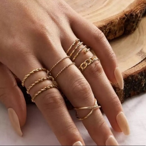 “Never Alone” Boho Indie Gold Adjustable Ring Set - Picture 9 of 9